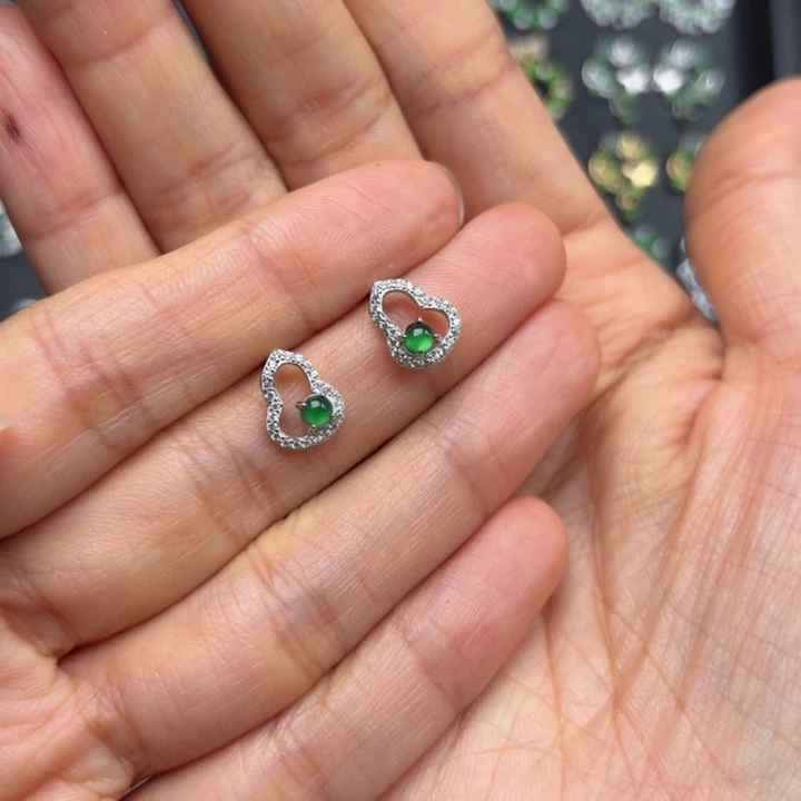 翡翠银S925镶嵌耳饰