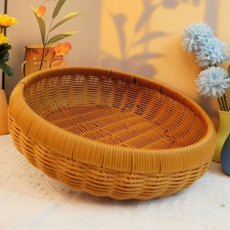 简约特大号藤编纯手工家用圆形编织客厅簸箕馒头水果收纳厨房