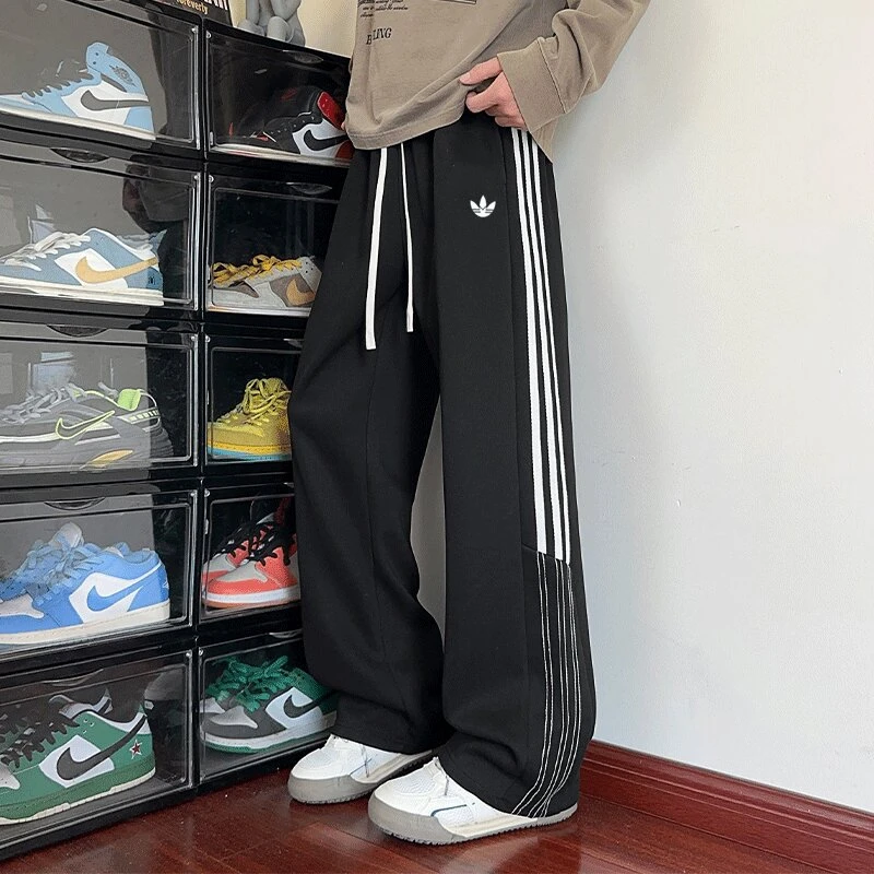 【门店同款】秋季松紧带微弹薄款直筒条纹卫裤时尚便捷潮流大码
