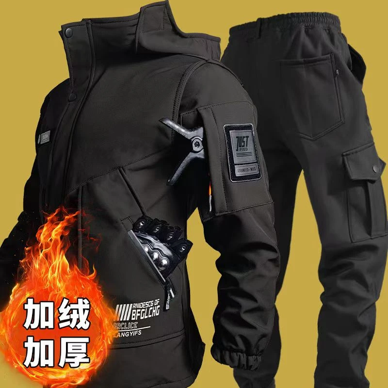 秋冬男女加绒加厚冲锋衣套装保暖防风防水户外登山服外套裤子