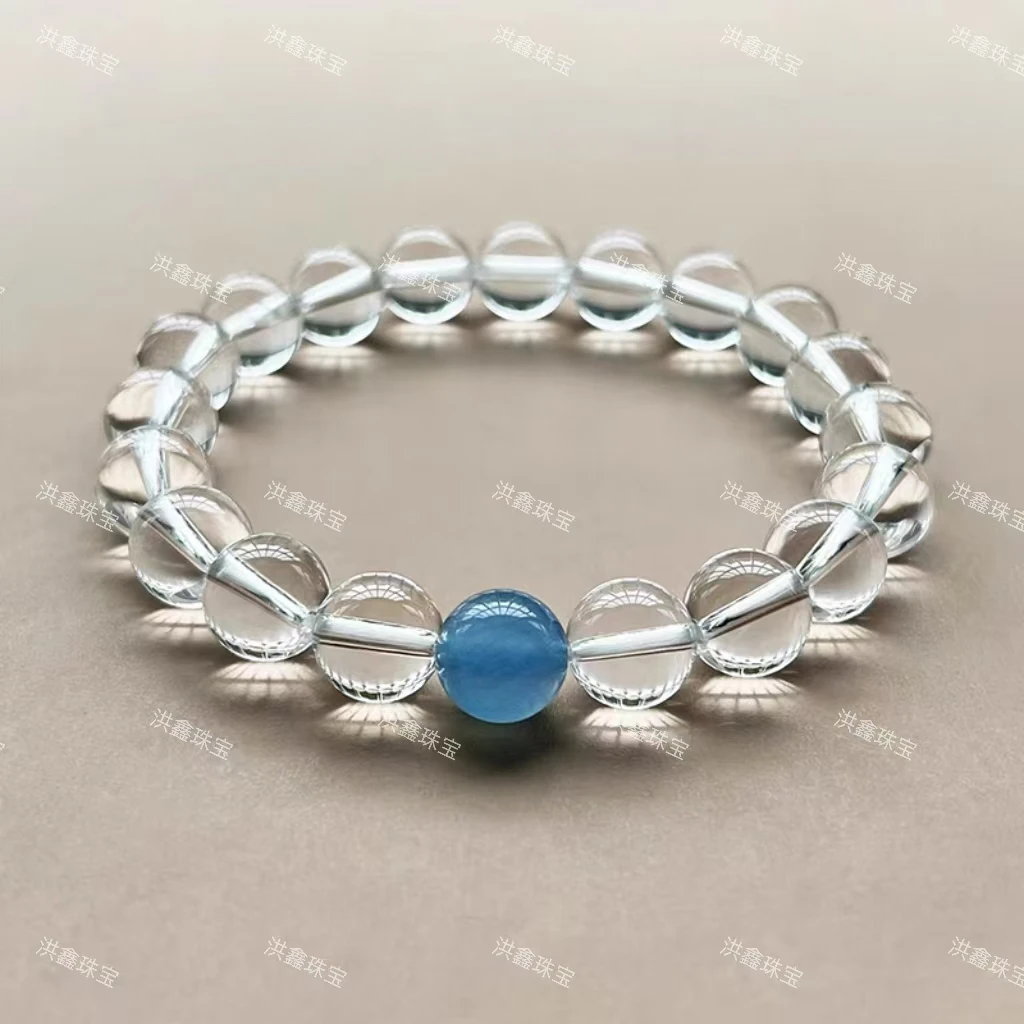露思同款白水晶海蓝宝设计款天然水晶手链闺蜜情侣男女礼盒装