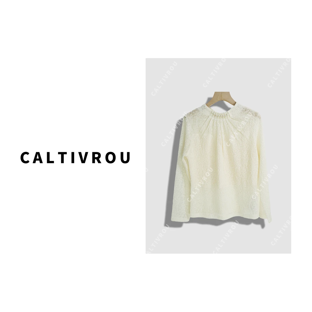 Caltivrou法式温柔肌理感珍珠领衬衫-Y14963
