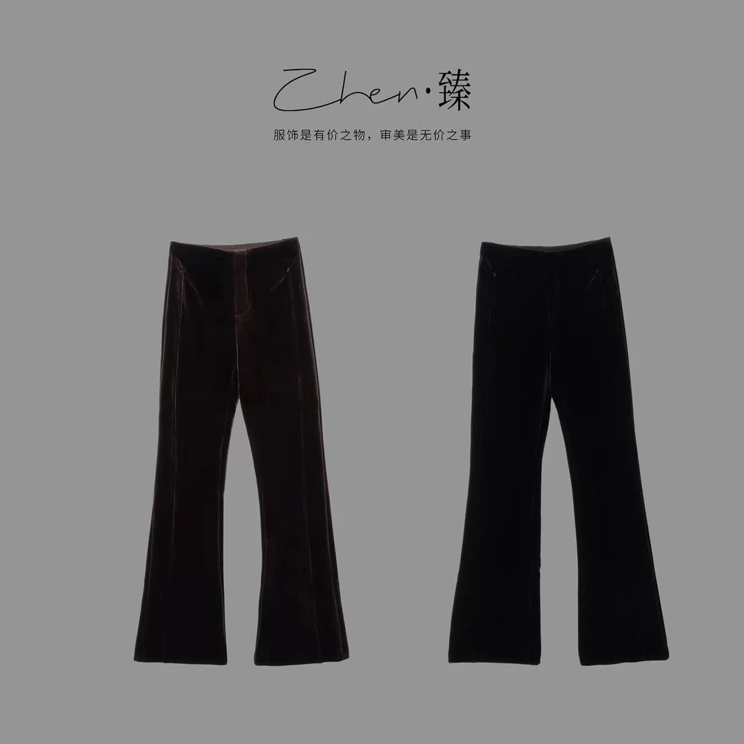 ZHEN.臻 欧版气质高腰压线定裁秋冬加厚微喇丝绒休闲裤KZ9025Z