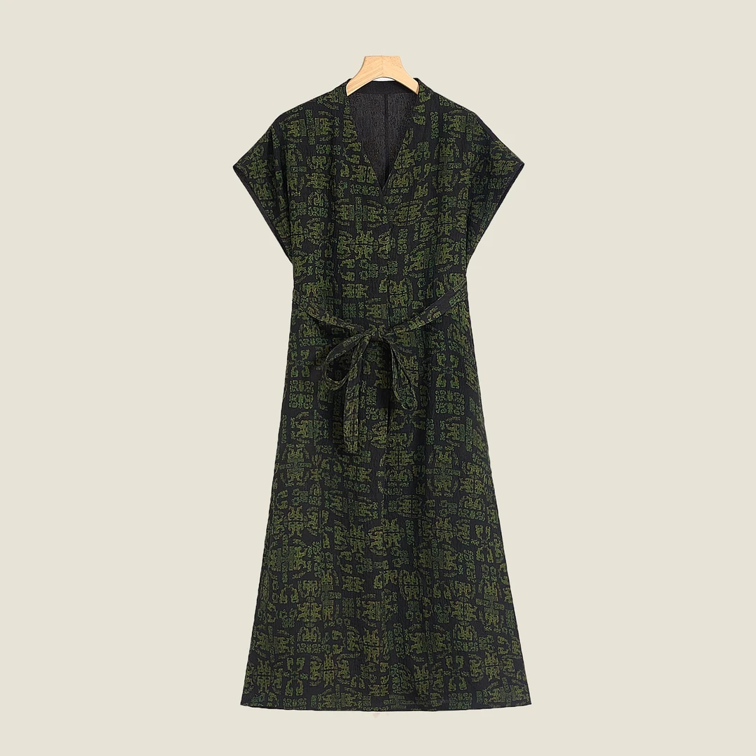 越老板 新中式国风冠乐绉双面双穿香云纱气质时尚连衣裙8250黑