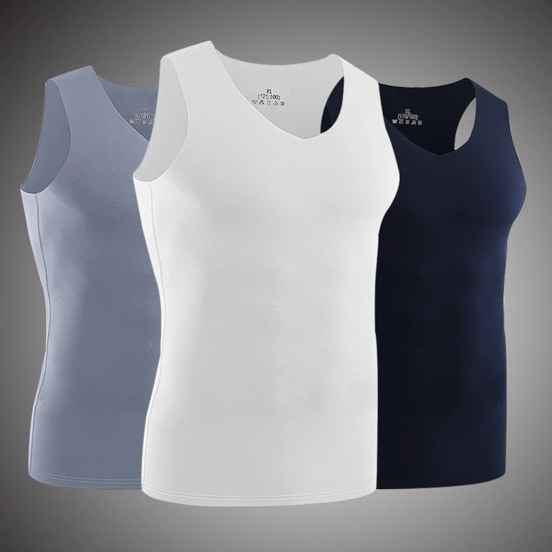 男士牛奶丝背心夏季无痕薄款无袖T恤跨栏健身大码打底内外穿上衣