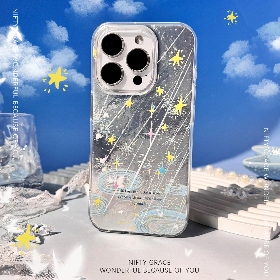 NZNW夏雨啦冰川纹原创适用iPhone16promax/15/14苹果13全包手机壳