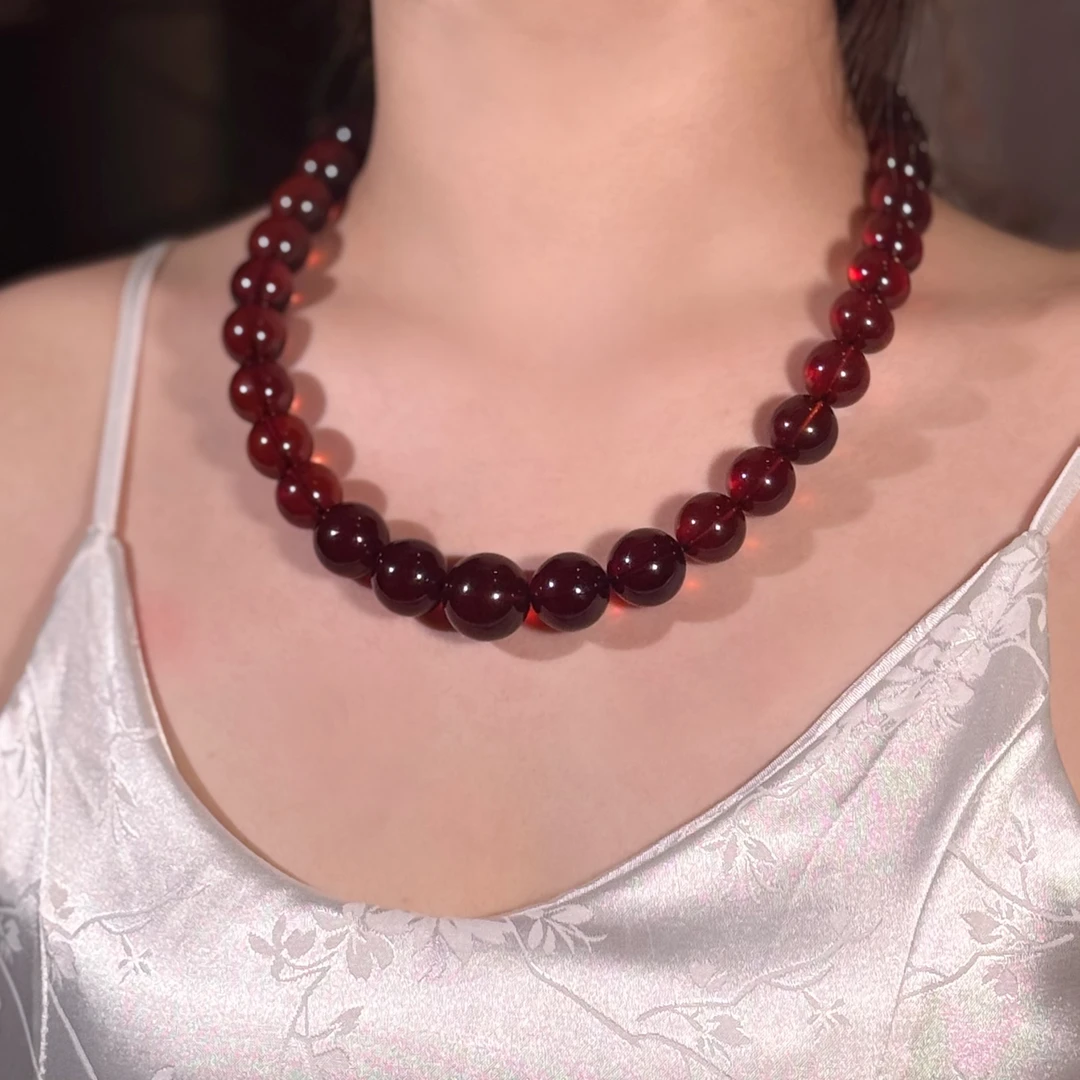 美创珠宝天然琥珀15-20+mm塔链项链妈妈链女神链气质百搭时尚经典