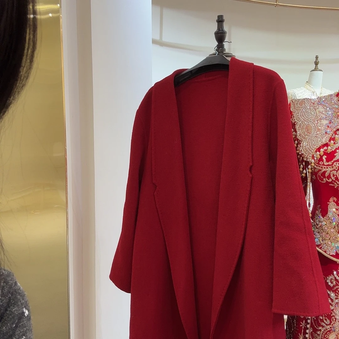 大衣棉羊毛暗红色显白妈妈婆婆大衣
