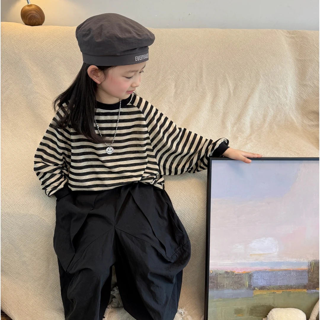 FY027男女童韩版中性款春季阔版条纹T恤