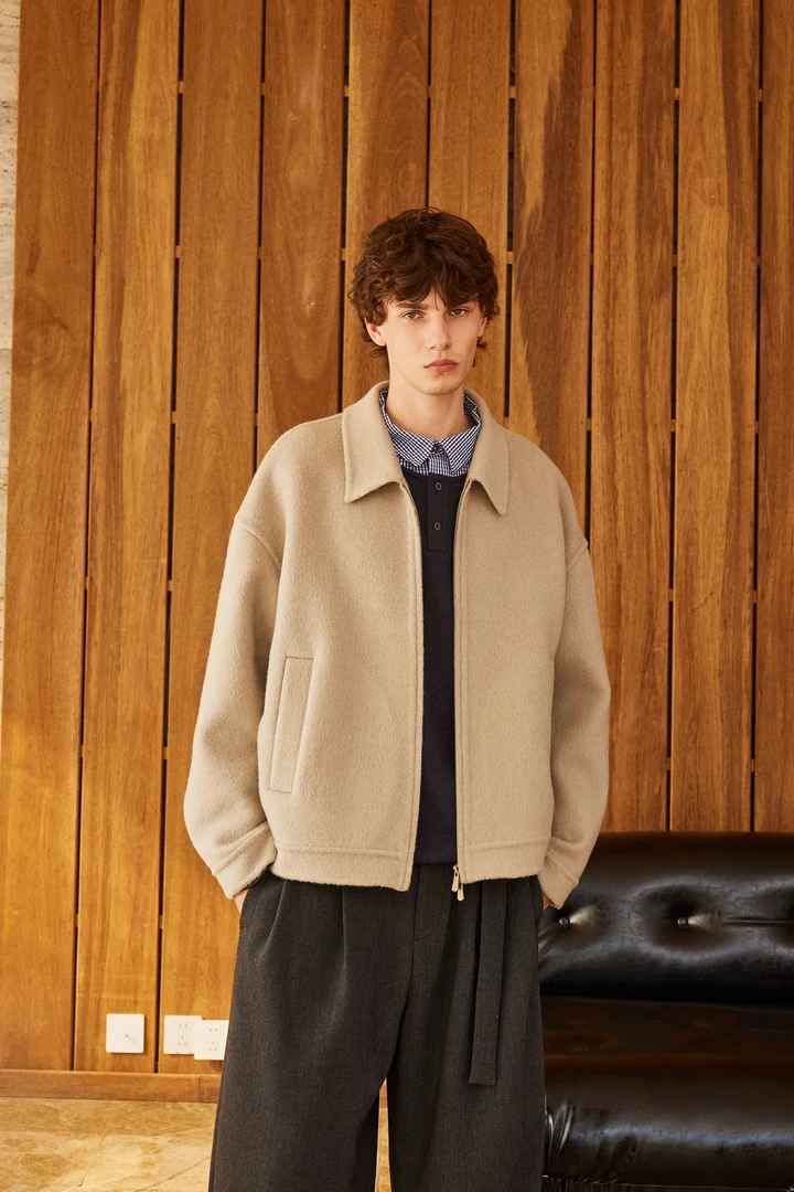 100%绵羊毛双面呢子男士夹克2025新款休闲春秋季翻领外套