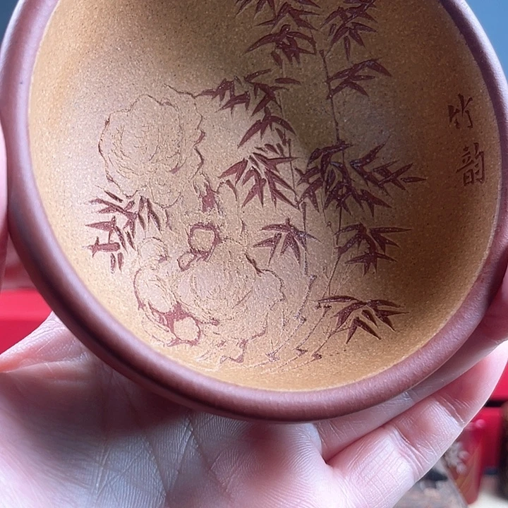 茶杯紫砂竹韵茶碗花泥