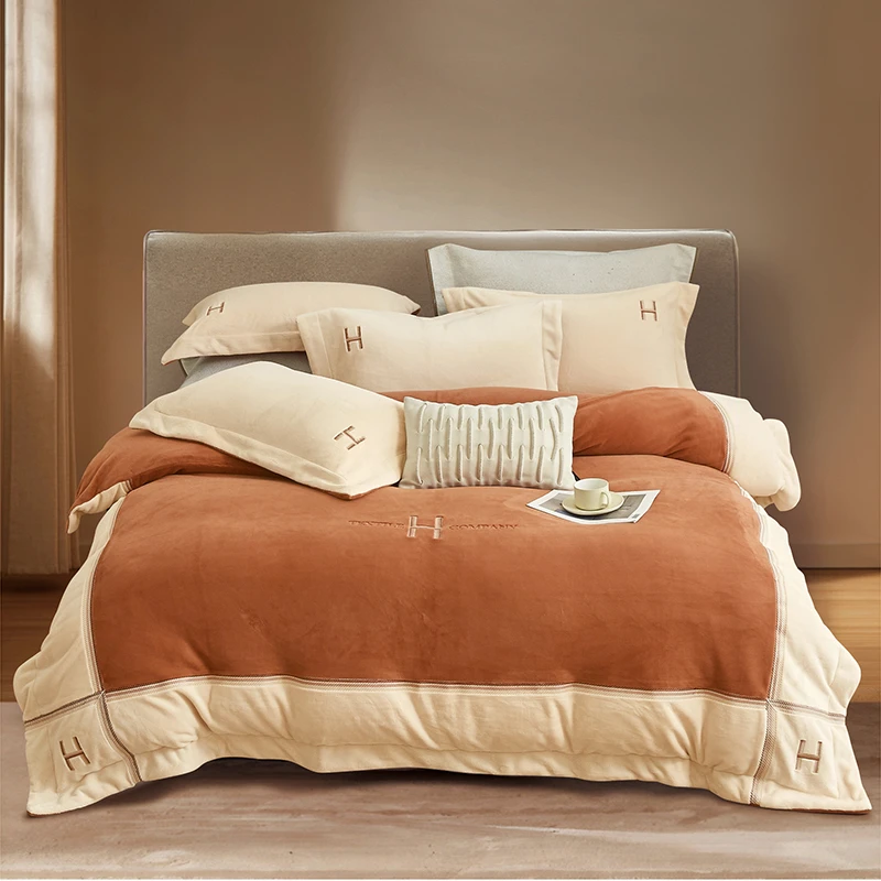 水星高档适用家纺2025新款高端贵妃绒加厚全消光牛奶绒四件套轻奢