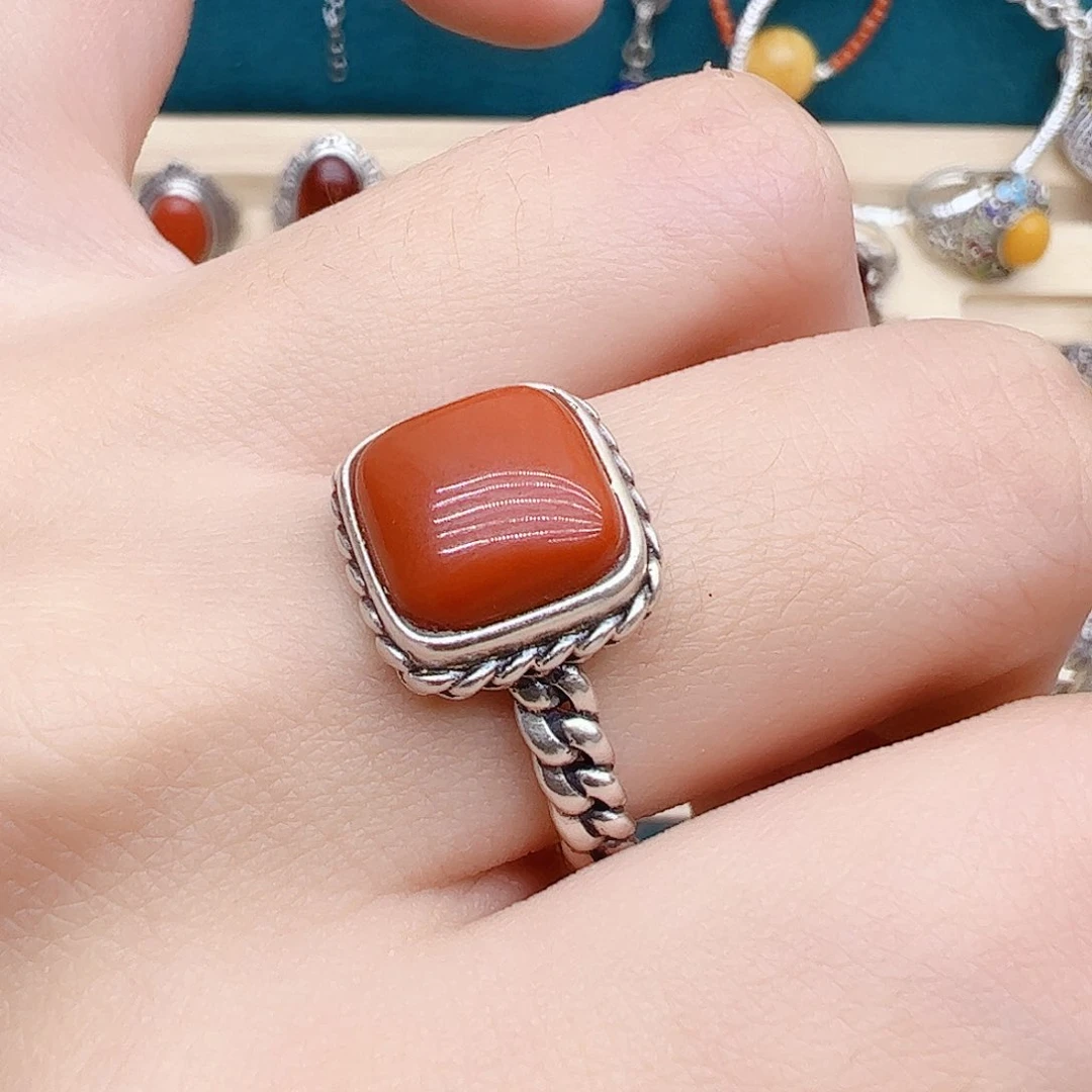 玛瑙/玉髓戒指银S925镶嵌