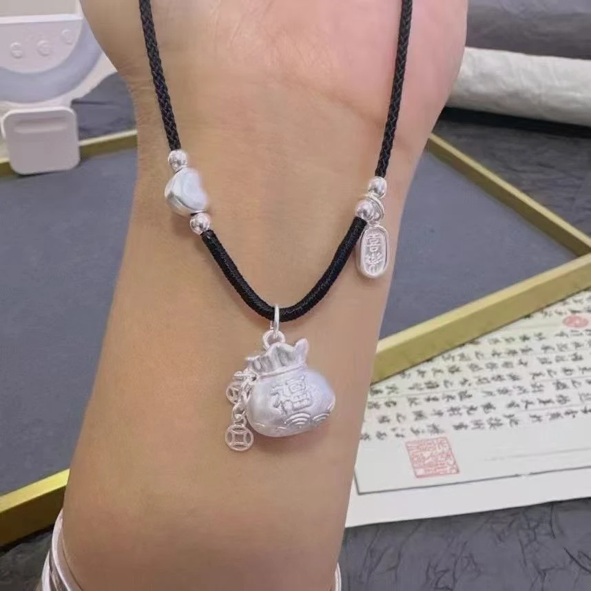 吊坠足银 小福袋项链吊坠