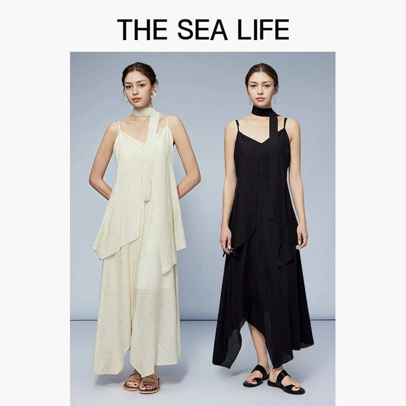 欧海一生法式吊带连衣裙欧若风浪漫度假连衣裙thesealife190179-1