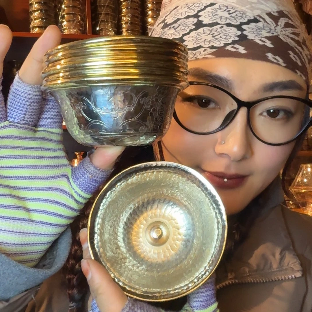 铜尼泊尔纯手工纯白铜供水碗一套7个10cm