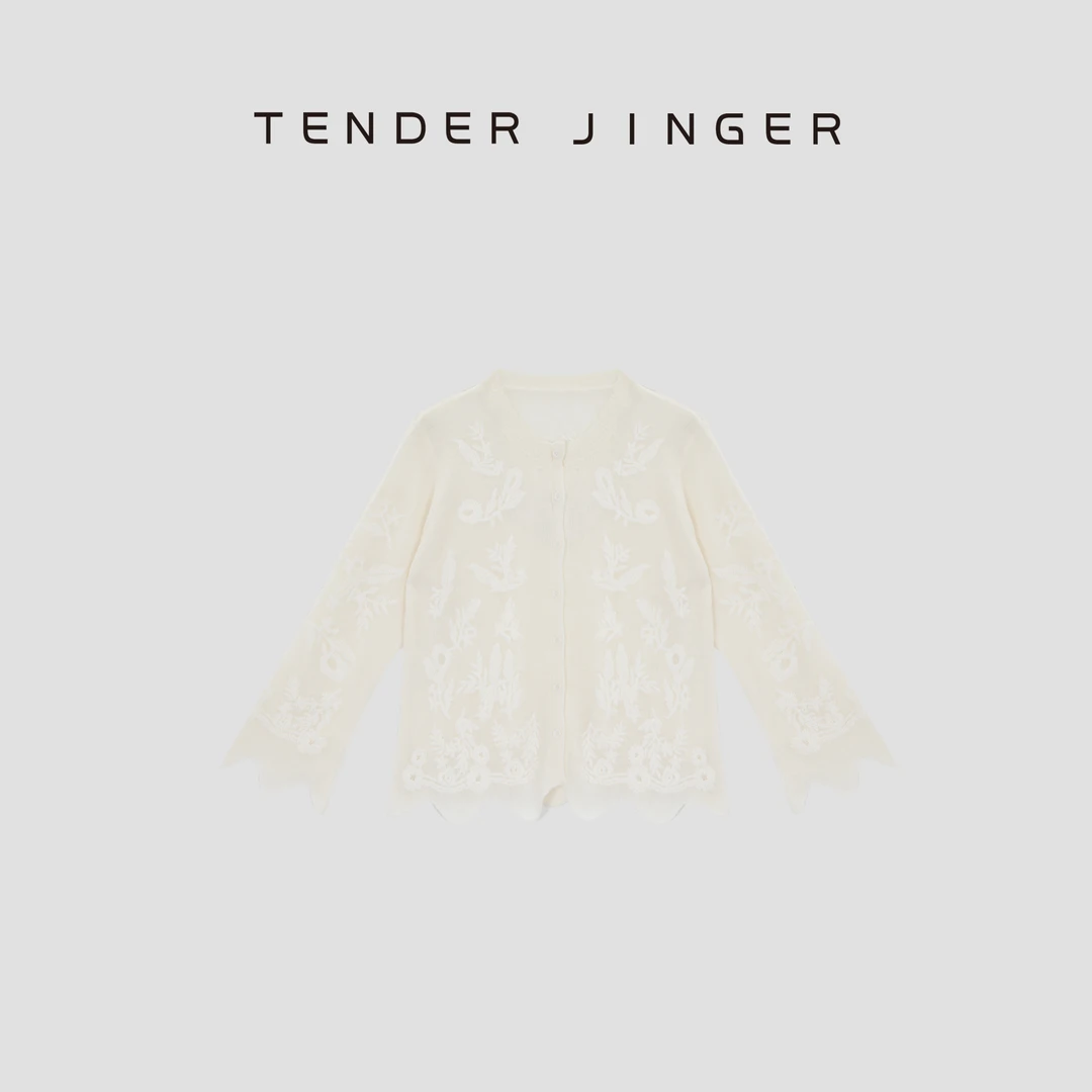Tender Jinger【独白】重工刺绣不规则荷叶边羊毛开衫T53MII41258