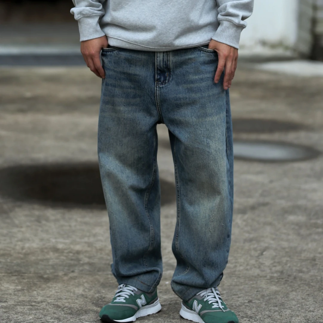 3309秋季宽松阔腿直筒男款生意人秋冬装牛仔裤男士复古水洗阔腿