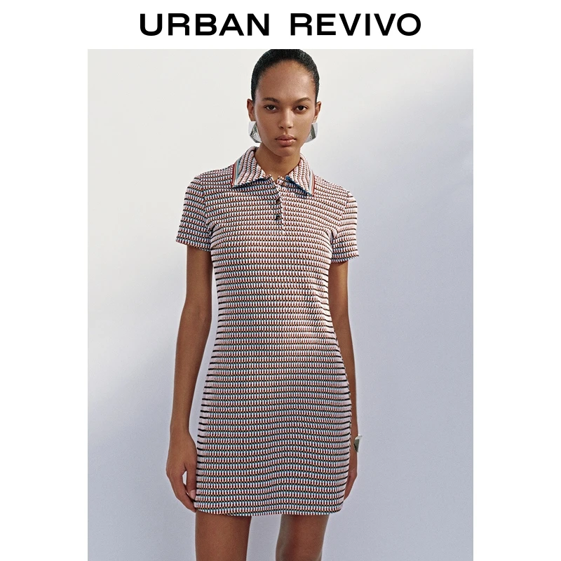 UR2025秋季新款女装撞色肌理感Polo领超短款连衣裙UYL750096