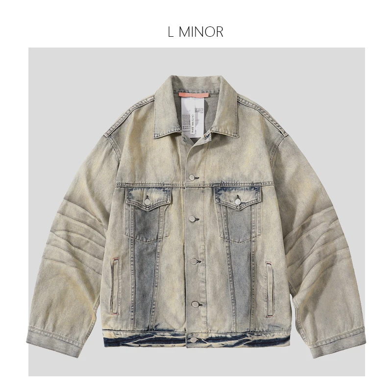 【AC】手绘涂鸦撞色做旧开合落肩牛仔夹克外套男女款