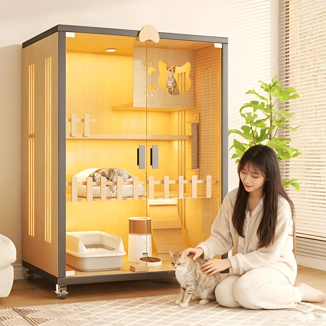 猫别墅家用室内全景玻璃猫柜猫屋超大自由空间猫窝豪华木质猫笼子