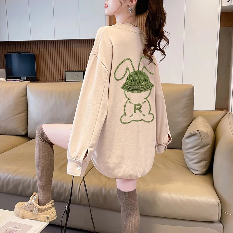 洋气减龄大码长袖t恤女春秋薄款ins潮牌高级感宽松显瘦上衣中长款