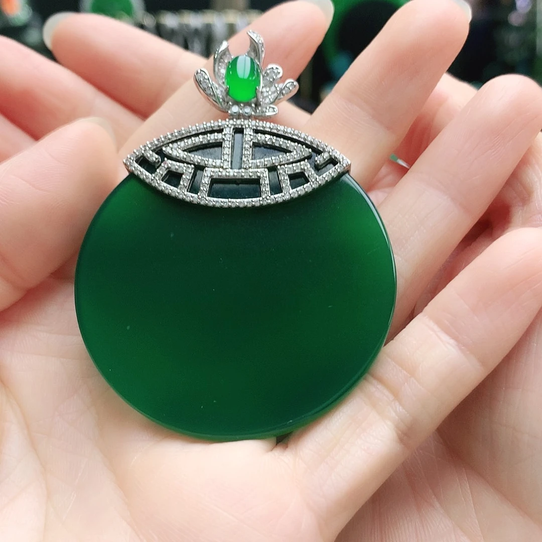 玛瑙/玉髓银S925镶嵌吊坠