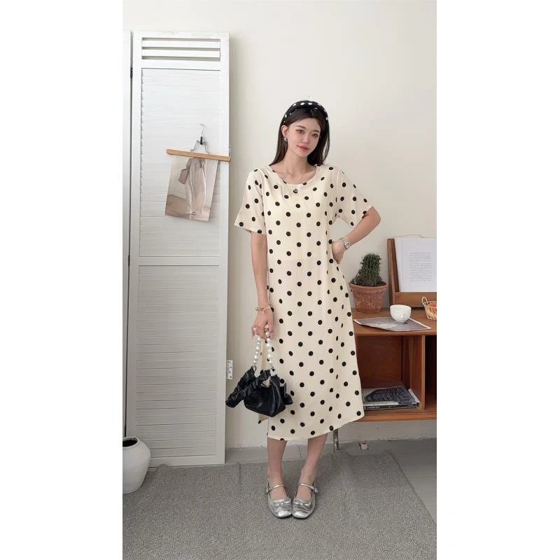 JYP-[素雅丽人]25夏季新款女新式质感棉绸休闲连衣裙K-MF1068