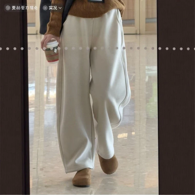 秋冬加绒加厚弯刀阔腿裤女2025新款梨形身材遮肉显瘦休闲直筒裤