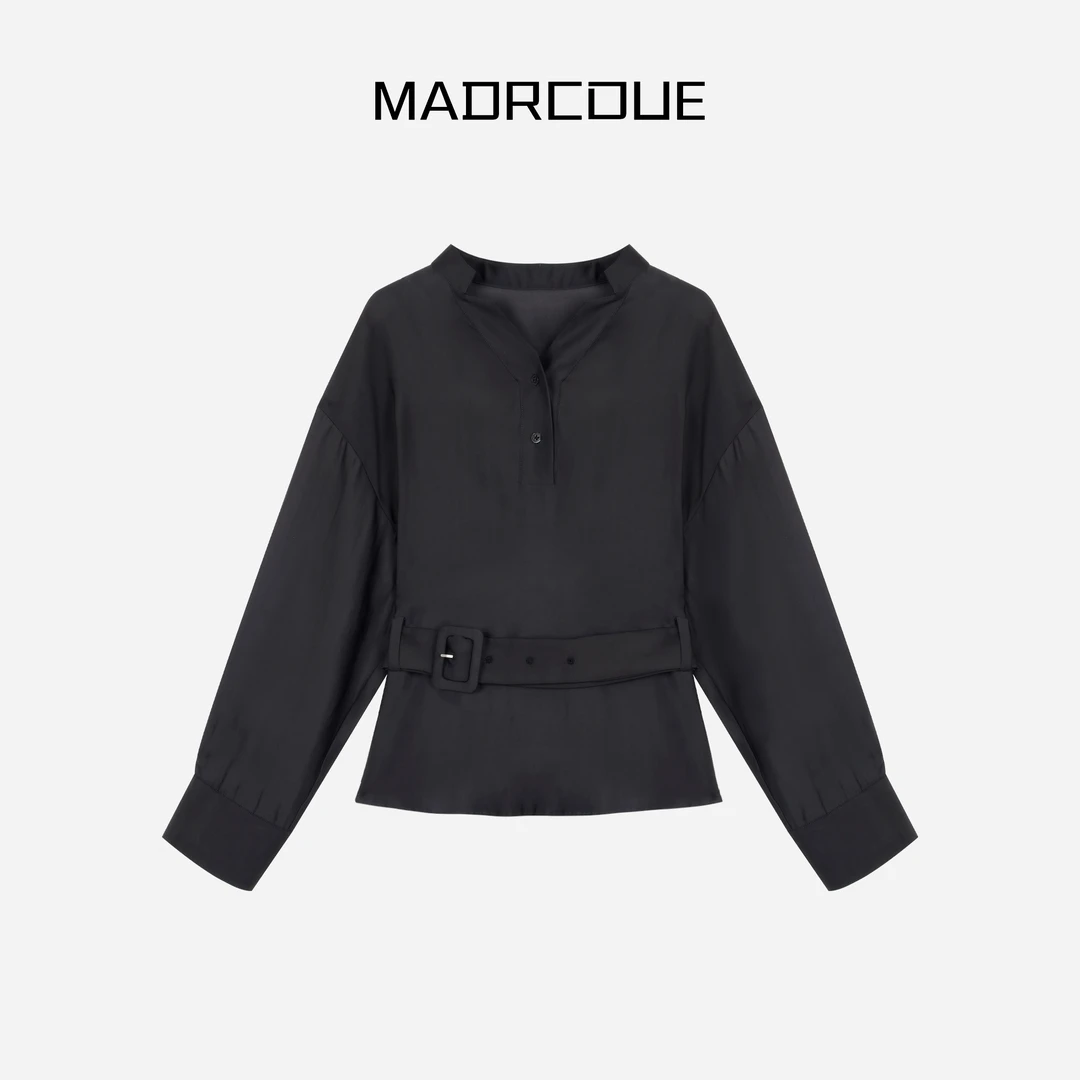MADRCOUE V领单排扣腰带显瘦薄款气质衬衫703044