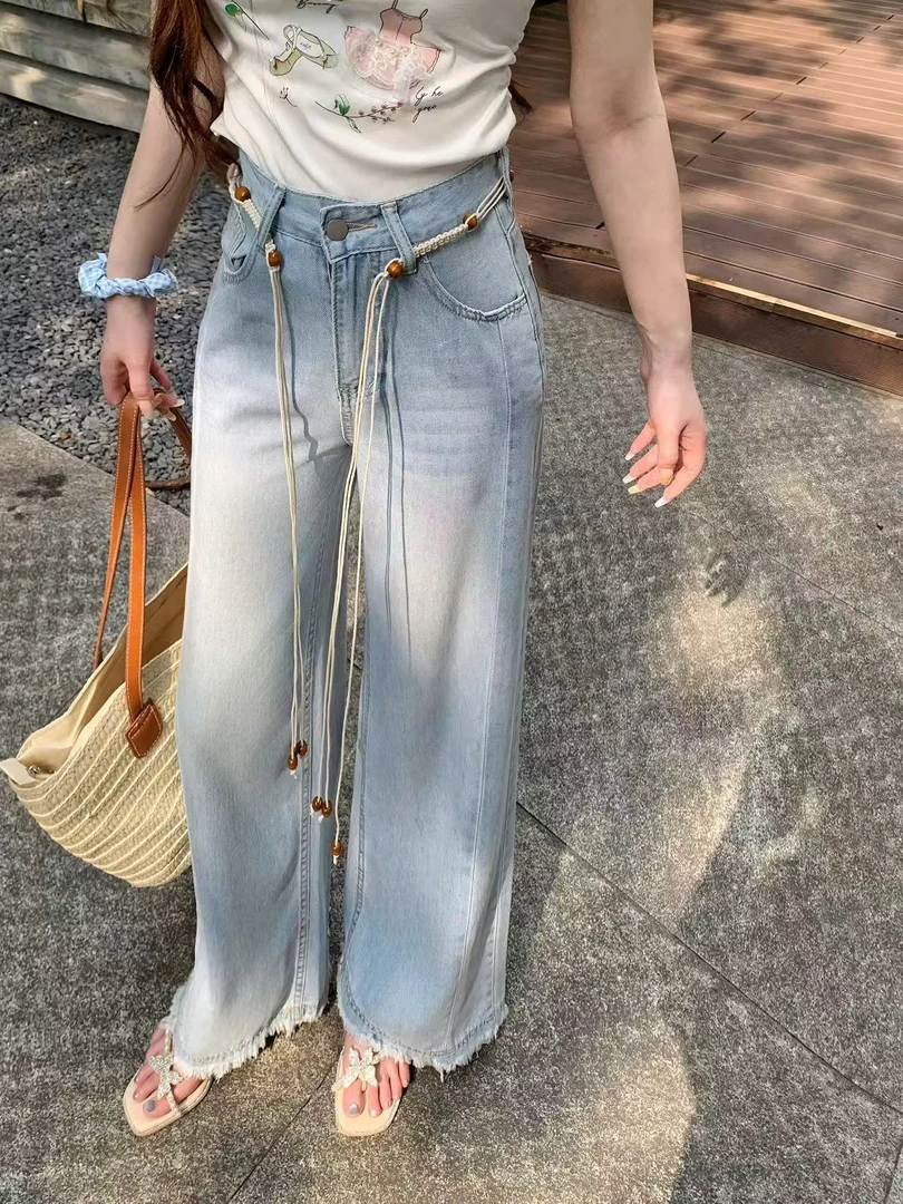 【NO退NO换】韩版百搭显瘦设计感毛边直筒牛仔裤3590