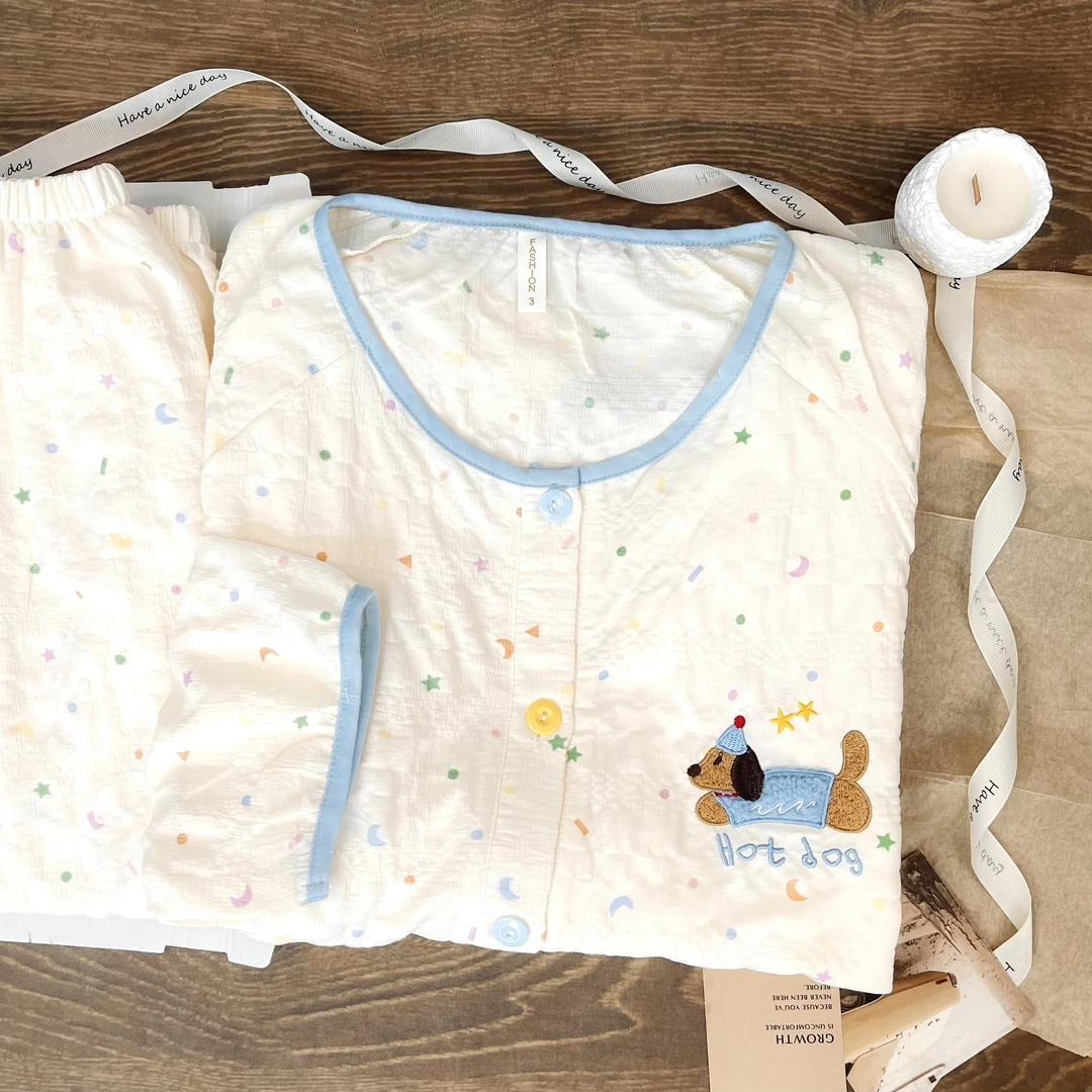 【长袖长裤】 春秋季甜美大码透气睡衣女可外穿两件套家居服套装