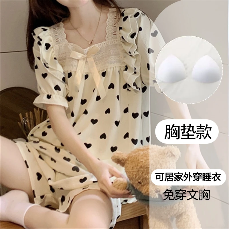 睡衣女短袖短裤新款带胸垫少女甜美草莓公主风夏款家居服9015