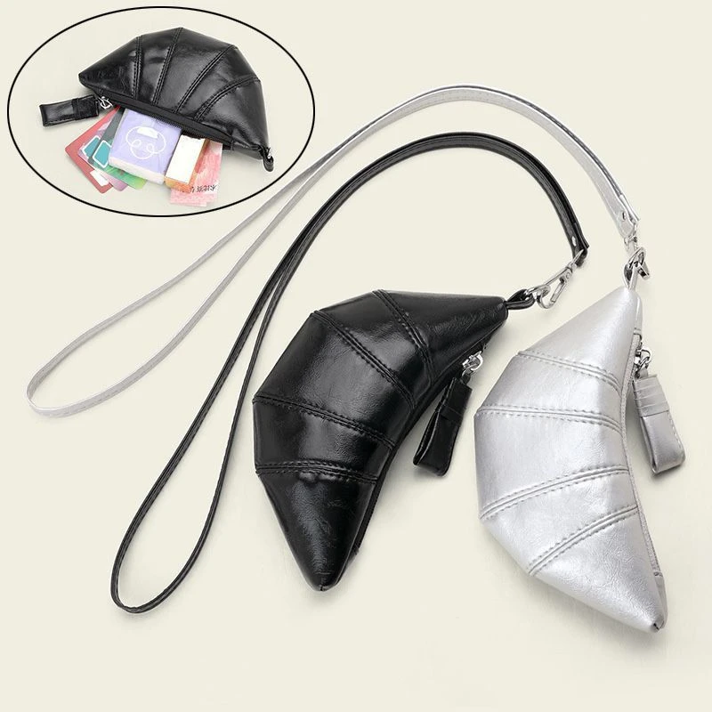 便携可颂牛角包挂脖项链女款配饰小众长款韩系眼镜包零钱包钥匙包