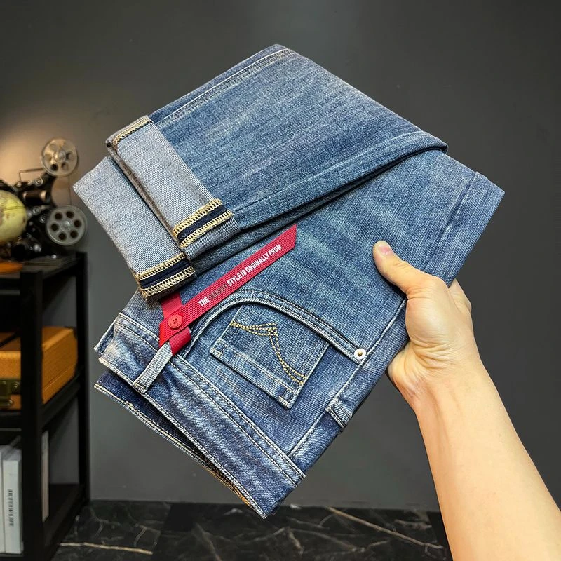 2025新款牛仔裤男士复古做旧刺绣九分小直筒春秋美式潮牌休闲长裤