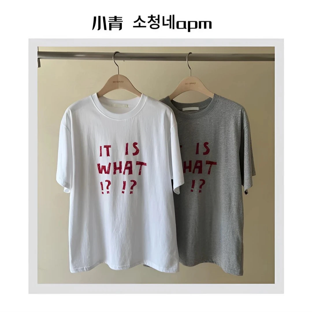 韩国东大门 SELF/红字母问号T恤