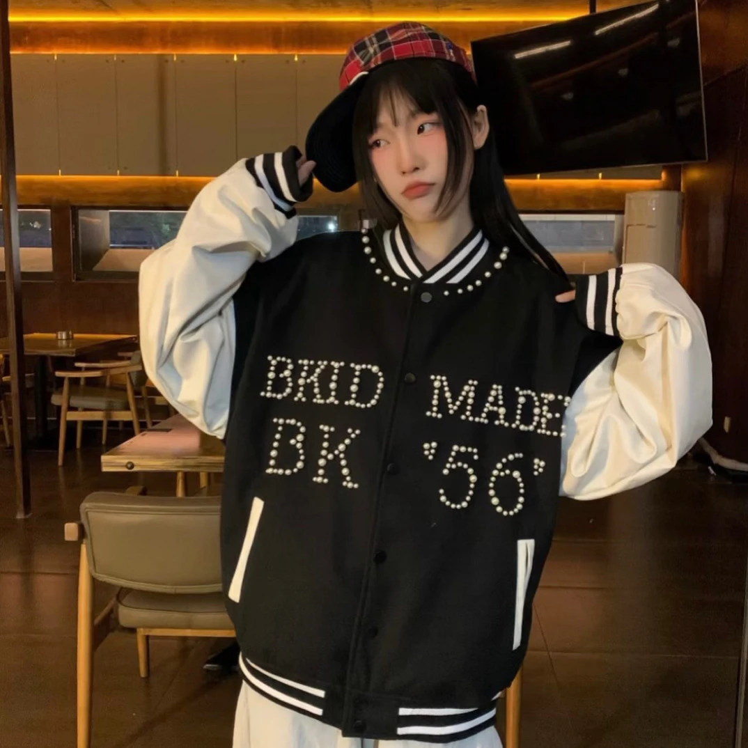B32#瑕疵介意勿拍，部分少扣染色钉珠棒球服毛呢外套
