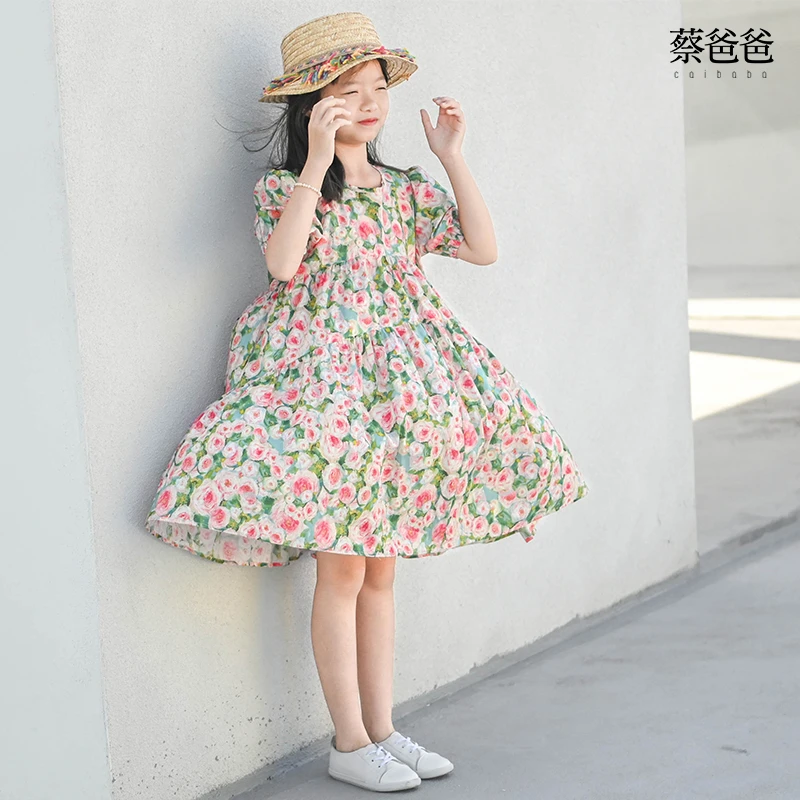caibaba/蔡爸爸公主裙2025新款夏装女大童洋气时髦碎花连衣裙979