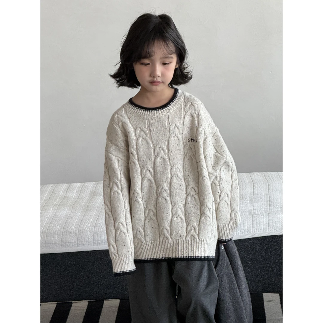 羊绒毛衣三股常规款圆领长袖厚款针织衫中大童毛衣宽松上衣加厚