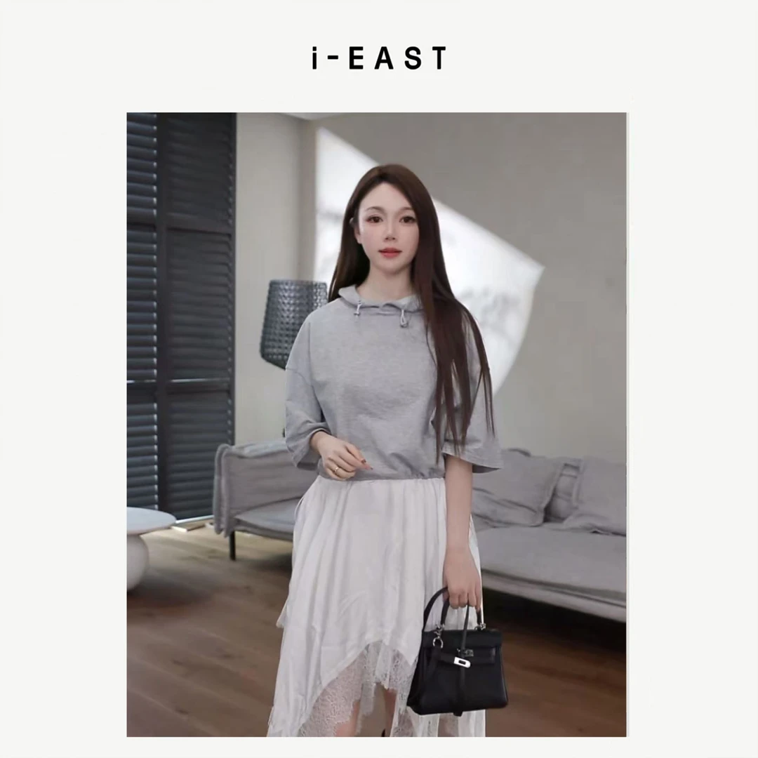 i-EAST NN 牧羊少女~百搭时尚假两件卫衣连衣裙-5X Q13718