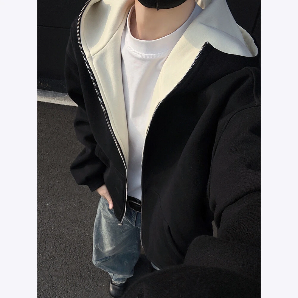 650g重磅美式短款轮廓型两面穿开衫卫衣男女秋冬设计感双拉链外套