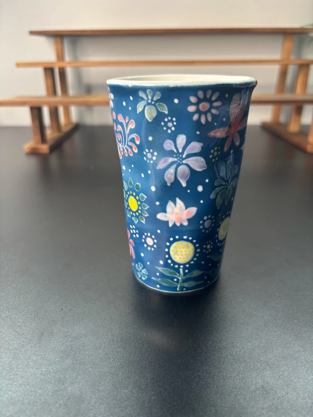 影青•器度手绘万花可乐杯大容量陶瓷
