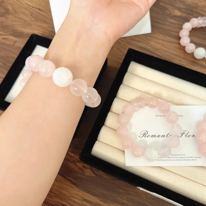 X1092[ 第一眼]西柚粉冰透莫粉手链高端轻奢手串多样性发一