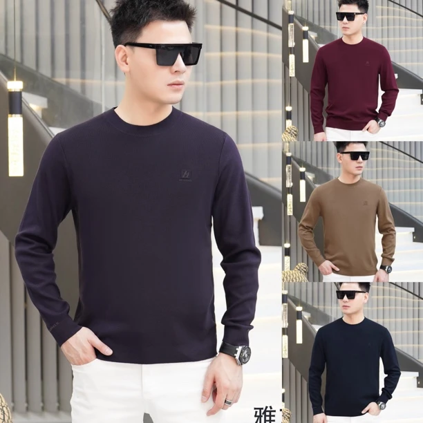 【欧名/秋冬新款】绢丝绒毛衫休闲精品圆领高端男士毛衫8818毛衣