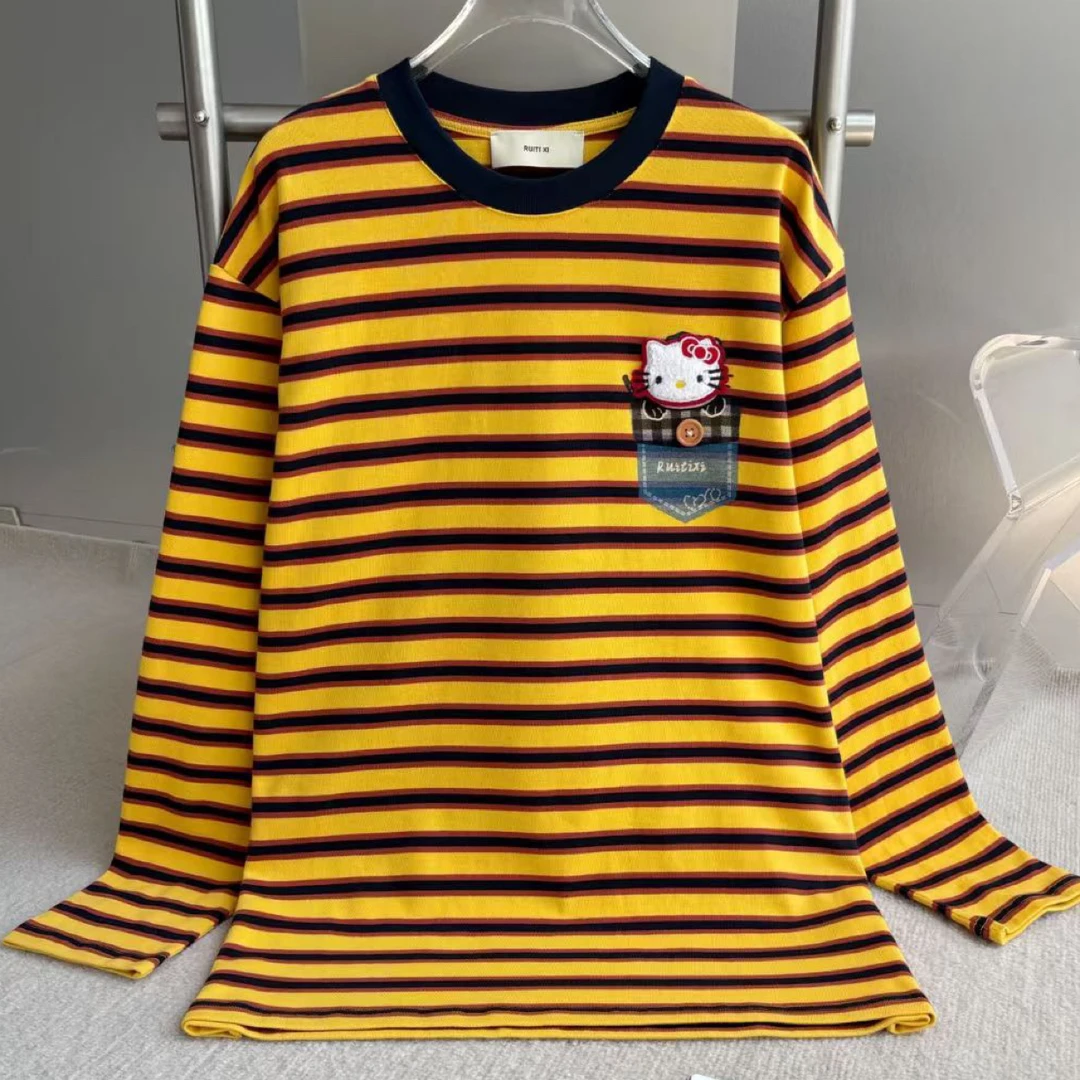 欧洲站欧货南油小众设计师款25AW hellokitty撞色条纹长袖T恤