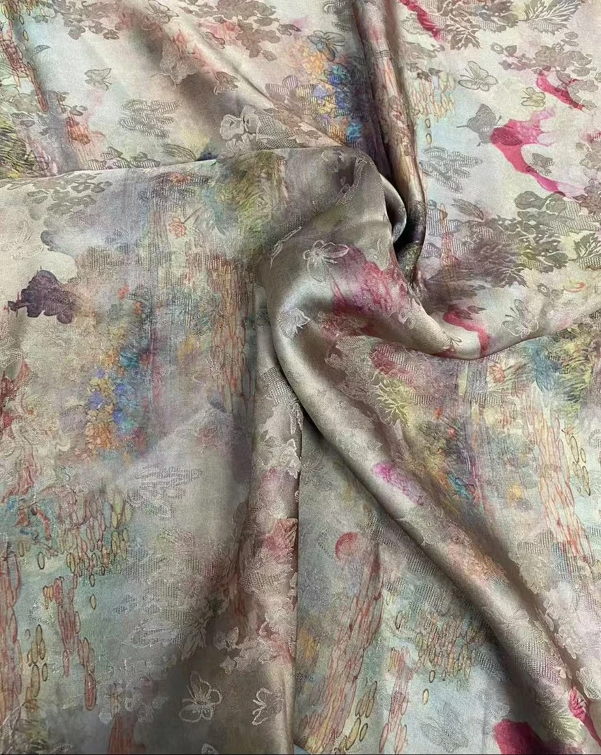 【山海经】提花真丝香云纱面料薯莨真丝红云纱高端服饰服装面料