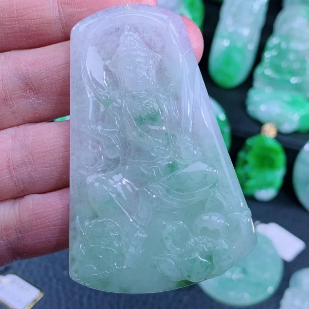 天然A货冰种飘花翡翠文殊菩萨 货号:A262042 尺寸:68.3-44-6mm