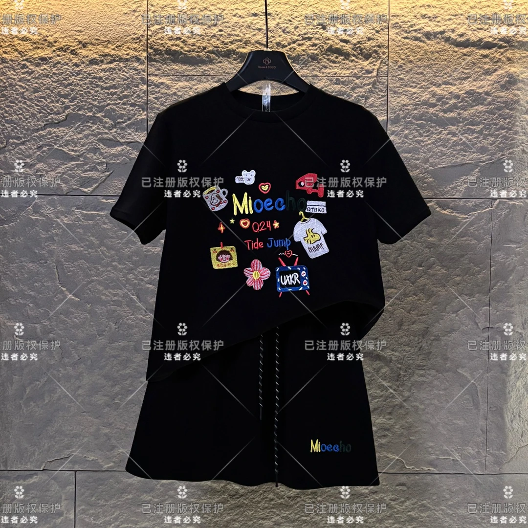 WMA-A65<减龄系列>丨趣味刺绣宽松夏季T恤短裙休闲时尚套装