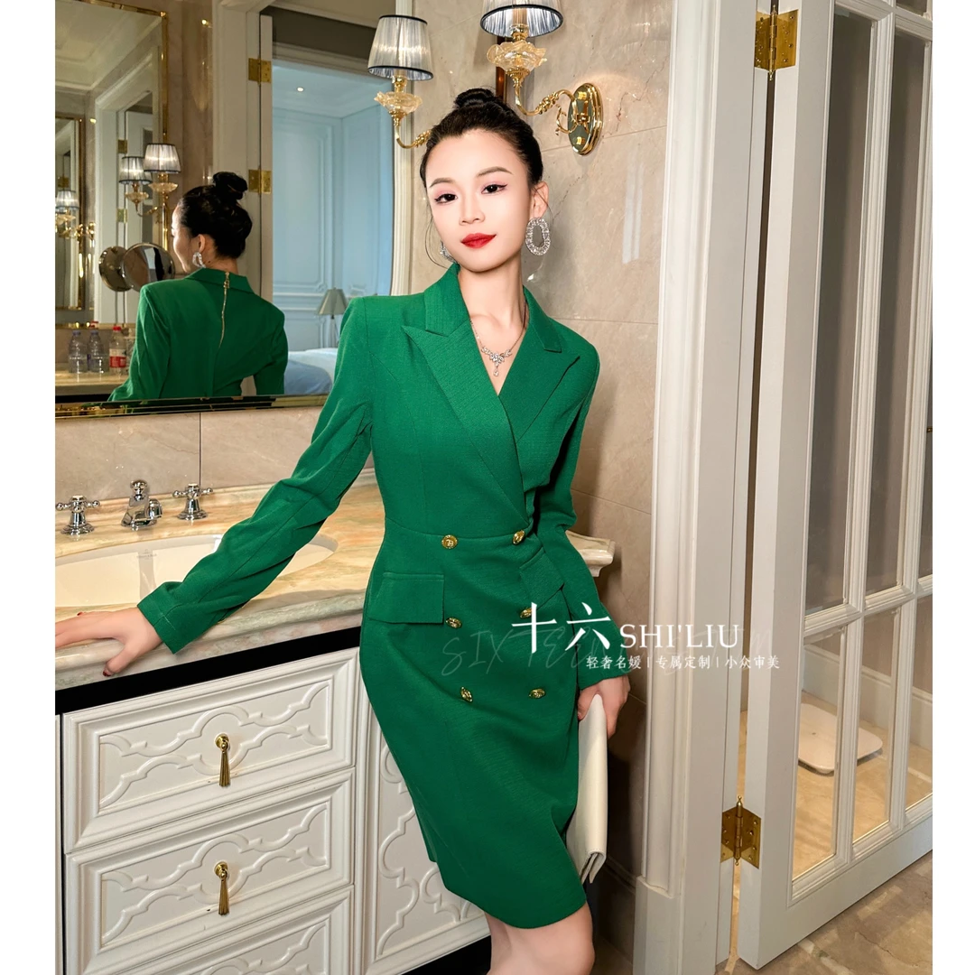 【十六大促】流金岁月·朱锁锁大牌同款西装连衣裙6004