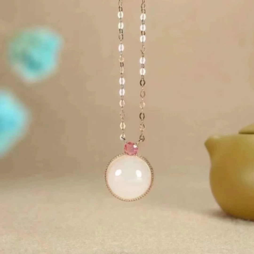 【18k金@一体锁骨链】规格：11×5mm重2.2g 和田玉•羊脂玉 HTY60